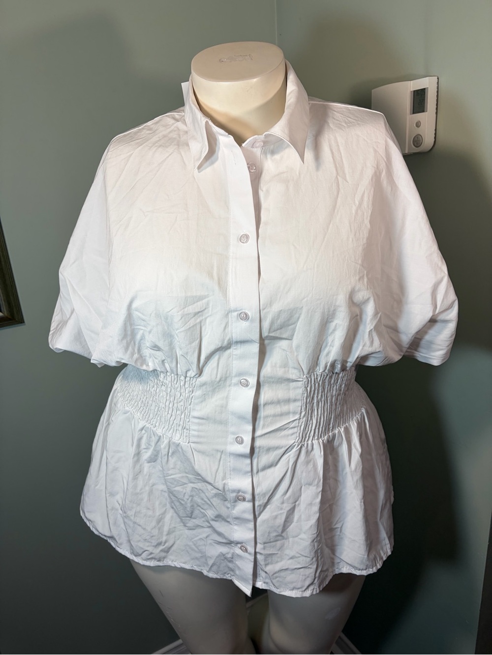 192. H&M White Short Sleeve Button-Up Peplum Blouse
